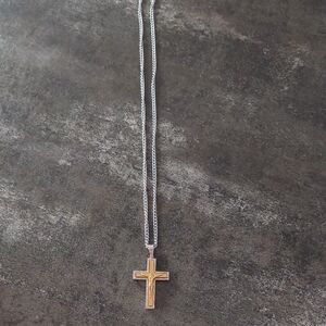 Source Unknown Silver and Gold Cross Necklace